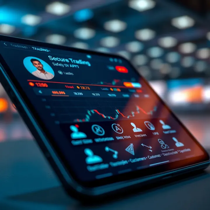 Secure online trading platform highlighting safety features and customer support icons on a digital device