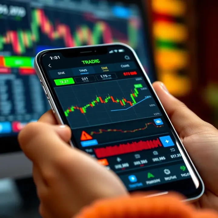 User interface showcasing stock charts and trading options on a mobile device