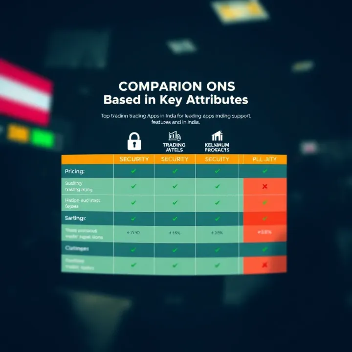 Comparison chart displaying pricing, security levels, and customer support ratings for leading trading apps in India