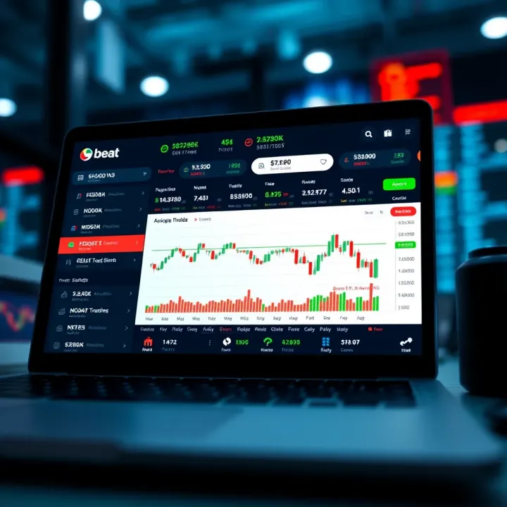 User interface of Beat Trading app displaying stock charts and portfolio overview