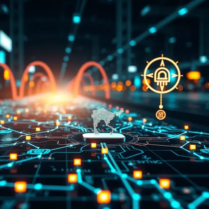 Visual representation of India's digital infrastructure with data connections and technology icons