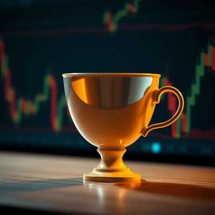 Bullish cup and handle chart pattern showing price consolidation and breakout potential