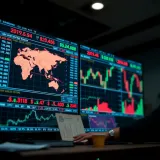 Conceptual illustration of currency exchange showing different global currencies and trading graphs