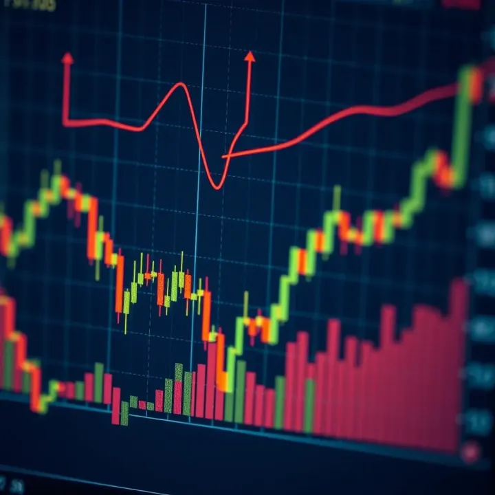 Graph showing currency price fluctuations with upward and downward trends on a financial chart