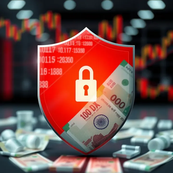 Illustration of a shield symbolizing security combined with Indian currency notes