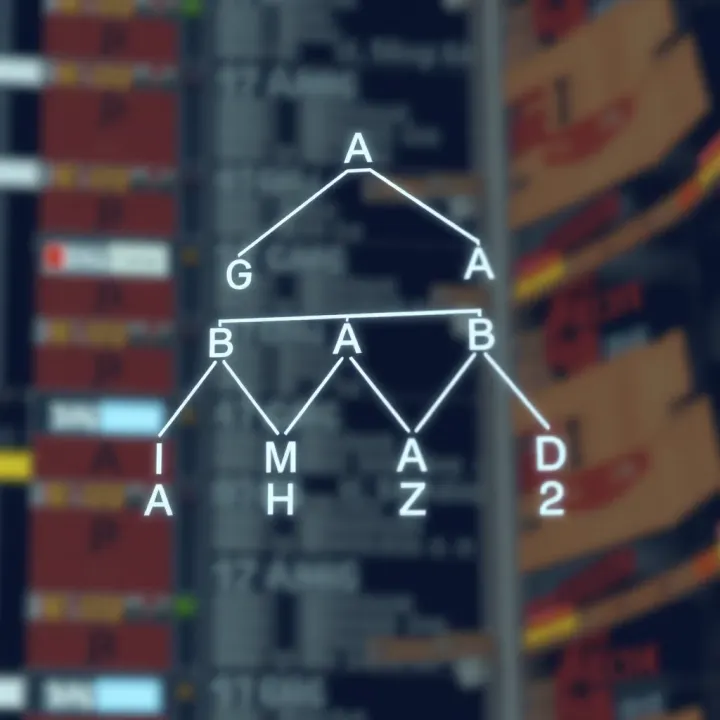 Diagram of a binary search tree showing nodes connected by lines arranged in hierarchical levels
