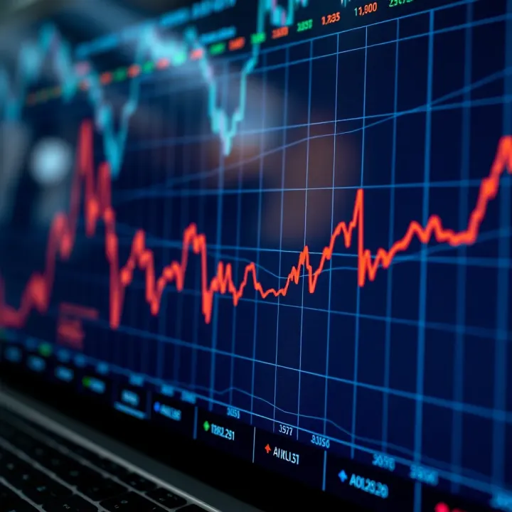 Line chart showing typical patterns such as upward trends, peaks, and corrections used in market analysis
