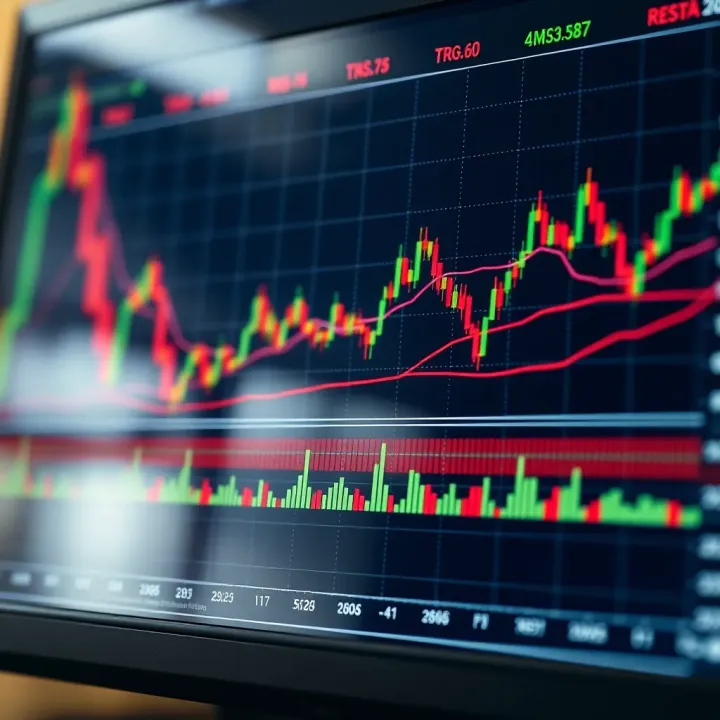 Chart showcasing live options trading activity with fluctuating price lines and key trading indicators