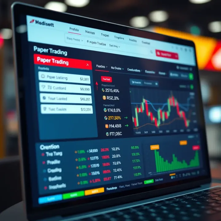 Paper Trading Interface on a Popular Indian Trading Platform User interface of an Indian trading platform displaying paper trading options and portfolio overview