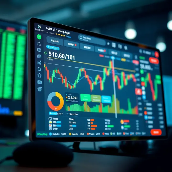 User interface of a mock trading app displaying virtual stock market charts and portfolio details