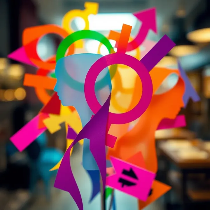 Colorful abstract representation of gender diversity with intertwined shapes symbolizing non-binary identities