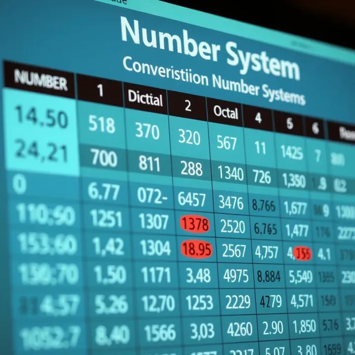 Chart demonstrating how to convert numbers between binary, decimal, octal, and hexadecimal bases